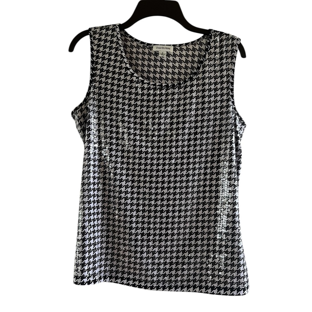 Joan Rivers Women’s Clear Sequin Black & White Houndstooth Tank Top Size Small